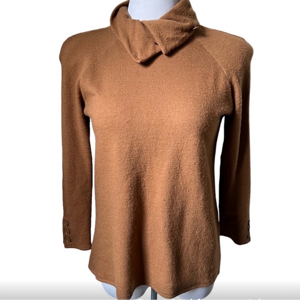 Christian Dior Sweater Camel Wool buttoned mock cowl turtleneck SM-Med